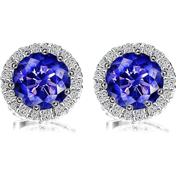 New Blue Topaz/Decemberr Birthstone Stud Earrings Set, Copper Plated Cub… - Picture 10 of 16